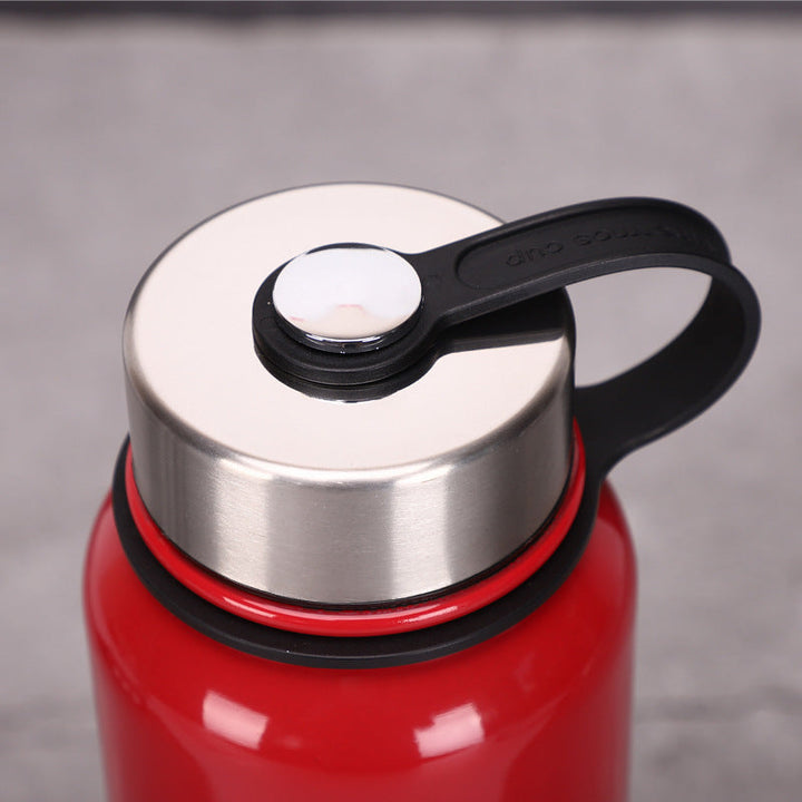 Imported 800ml / 1100ml Hot & Cold Red Thermos Flask – Stainless Steel Vacuum Bottle with Leather Bag for Travel, Gym, Office & Kids 💧🧊🔥 waodeals