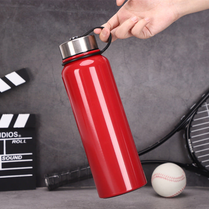 Imported 800ml / 1100ml Hot & Cold Red Thermos Flask – Stainless Steel Vacuum Bottle with Leather Bag for Travel, Gym, Office & Kids 💧🧊🔥 waodeals