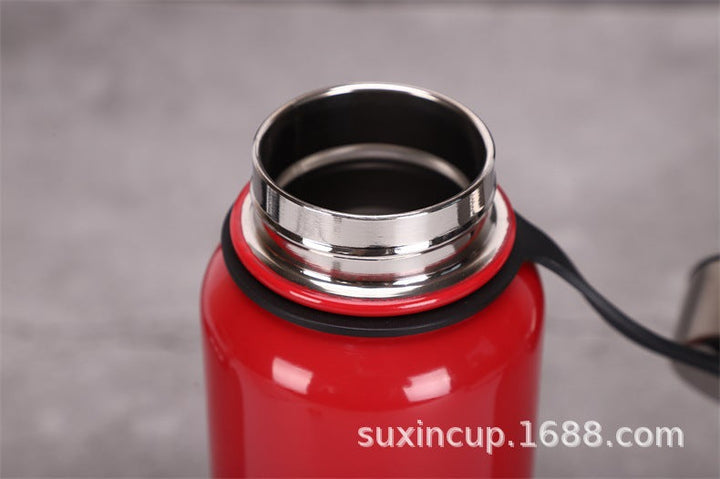 Imported 800ml / 1100ml Hot & Cold Red Thermos Flask – Stainless Steel Vacuum Bottle with Leather Bag for Travel, Gym, Office & Kids 💧🧊🔥 waodeals