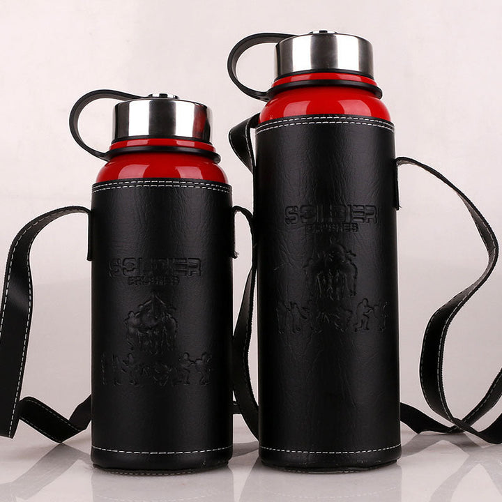 Imported 800ml / 1100ml Hot & Cold Red Thermos Flask – Stainless Steel Vacuum Bottle with Leather Bag for Travel, Gym, Office & Kids 💧🧊🔥 waodeals