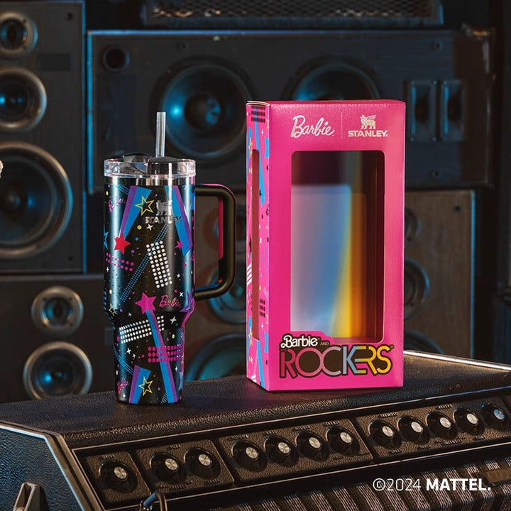 🎸 Stanley x Barbie Quencher 40oz – 80s Rockers Edition | Retro Travel Tumbler with Straw & Lid 💖🌈 waodeals