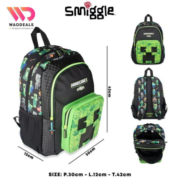 🎮 Original Smiggle 17 Inch Minecraft Classic Backpack For Boys Gaming School Bag🎒 waodeals