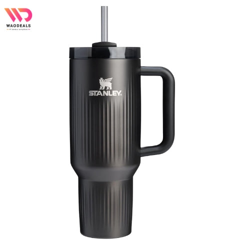 Stanley Quencher H2.0 Tumbler with Handle and Straw 40 oz | Flowstate 3-Position Lid | Cup Holder Compatible for Travel | Fluted Black waodeals