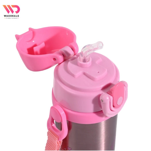 🦄 Disney Girls Unicorn Cartoon Stainless Steel Water Bottle | 350ml | Double Wall Insulated Vacuum Flask with Straw 🥤 waodeals