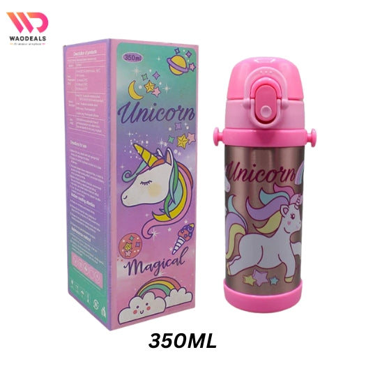 🦄 Disney Girls Unicorn Cartoon Stainless Steel Water Bottle | 350ml | Double Wall Insulated Vacuum Flask with Straw 🥤 waodeals