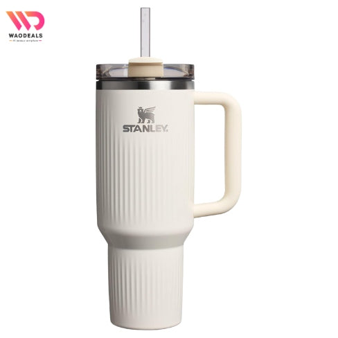 Stanley Quencher H2.0 Tumbler with Handle and Straw 40 oz | Flowstate 3-Position Lid | Cup Holder Compatible for Travel | Fluted Cream Gloss waodeals
