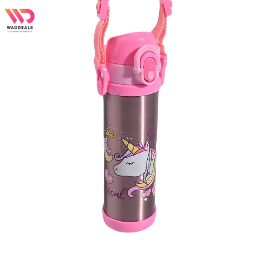 🦄 Disney Girls Unicorn Cartoon Stainless Steel Water Bottle | 500ml | Double Wall Insulated Vacuum Flask with Straw 🥤 waodeals