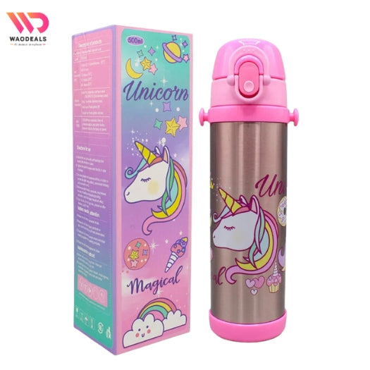🦄 Disney Girls Unicorn Cartoon Stainless Steel Water Bottle | 500ml | Double Wall Insulated Vacuum Flask with Straw 🥤 waodeals