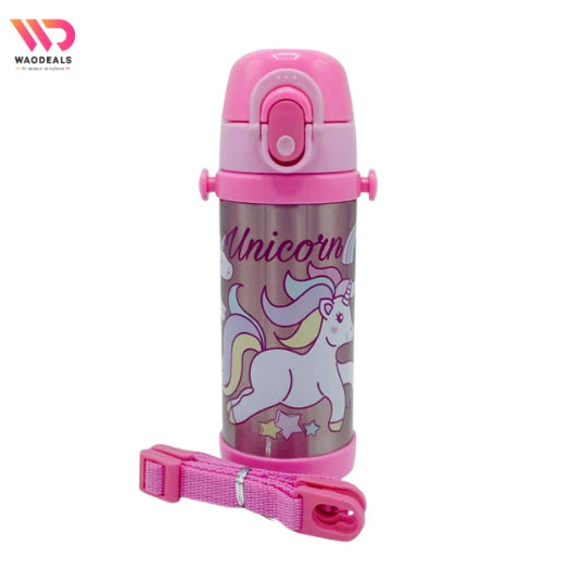🦄 Disney Girls Unicorn Cartoon Stainless Steel Water Bottle | 350ml | Double Wall Insulated Vacuum Flask with Straw 🥤 waodeals