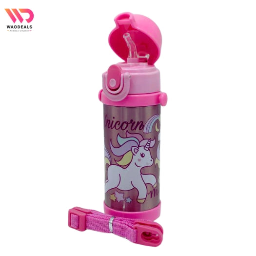 🦄 Disney Girls Unicorn Cartoon Stainless Steel Water Bottle | 350ml | Double Wall Insulated Vacuum Flask with Straw 🥤 waodeals