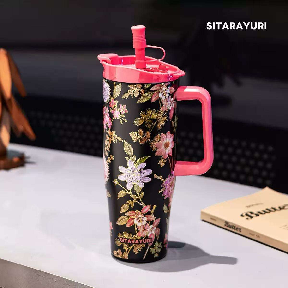 SITARAYURI Tumbler 1200ml Stainless Steel 3D Emboss Premium Straw Hand ...