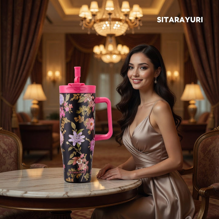 SITARAYURI Tumbler 1200ml Stainless Steel 3D Emboss Premium Straw Hand ...
