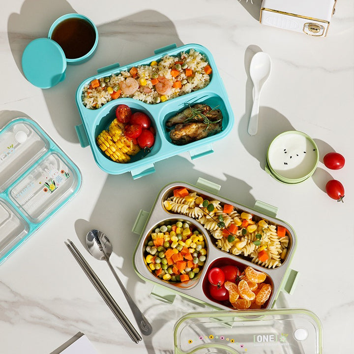 SmartMeal Stainless Steel Bento Lunch Box (3 Grid) with Bowl - 100% Leakproof