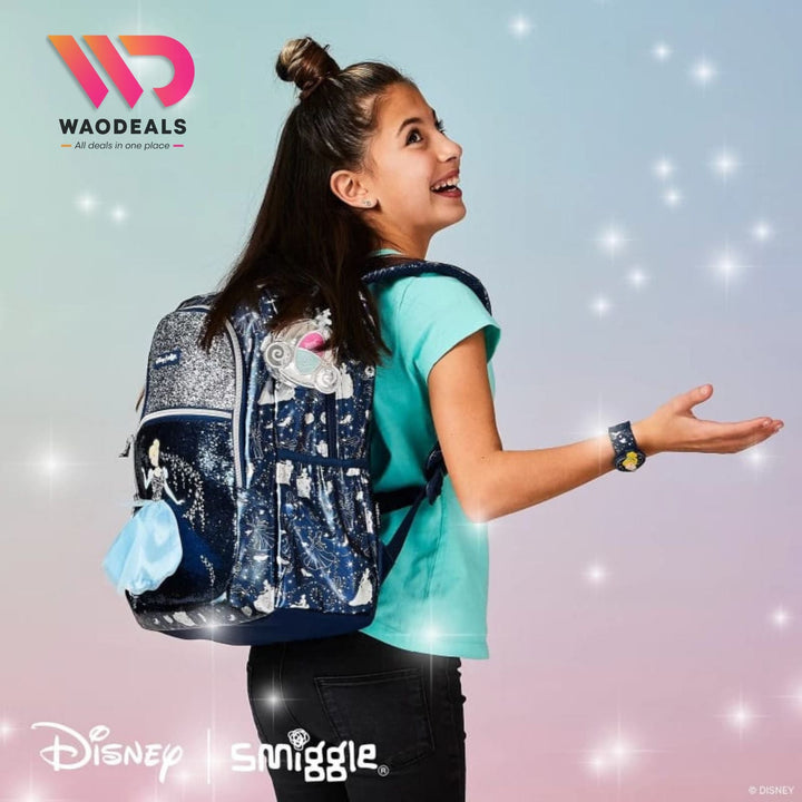 ✨ Original Smiggle Disney Princess Cinderella 17-Inch School Bag | Kids Travel Backpack | Girls Cartoon Backpack | Water-Resistant | Spacious Compartments 🎀👑 waodeals