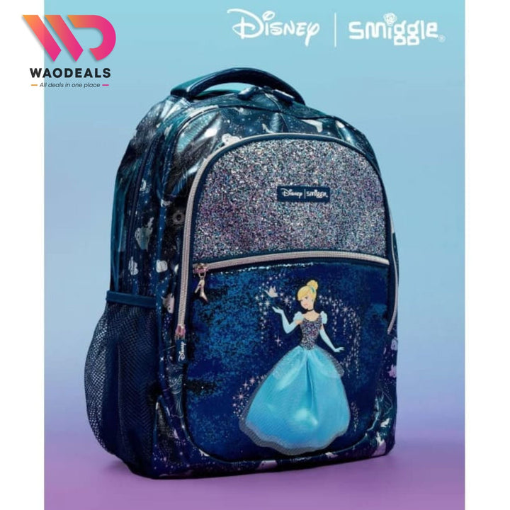 ✨ Original Smiggle Disney Princess Cinderella 17-Inch School Bag | Kids Travel Backpack | Girls Cartoon Backpack | Water-Resistant | Spacious Compartments 🎀👑 waodeals