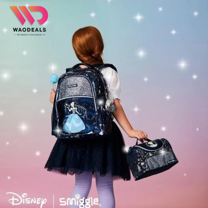 ✨ Original Smiggle Disney Princess Cinderella 17-Inch School Bag | Kids Travel Backpack | Girls Cartoon Backpack | Water-Resistant | Spacious Compartments 🎀👑 waodeals