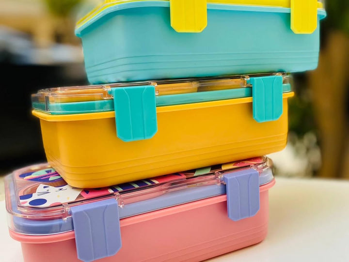 1PCS Meow Theme 3 Compartment Portable Plastic Lunch Box waodeals