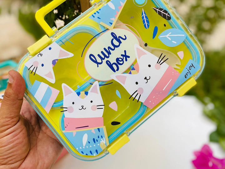 1PCS Meow Theme 3 Compartment Portable Plastic Lunch Box waodeals