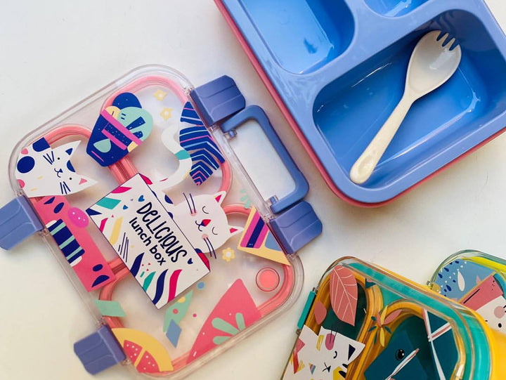 1PCS Meow Theme 3 Compartment Portable Plastic Lunch Box waodeals