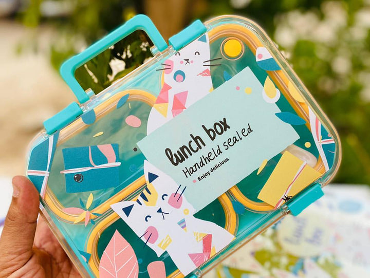 1PCS Meow Theme 3 Compartment Portable Plastic Lunch Box waodeals