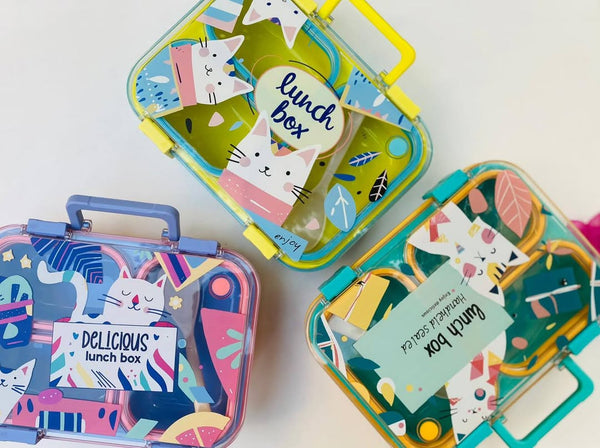 1PCS Meow Theme 3 Compartment Portable Plastic Lunch Box waodeals