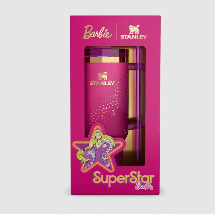 Stanley x Barbie 70s Superstar Quencher 40oz – Retro Pink Tumbler with Straw