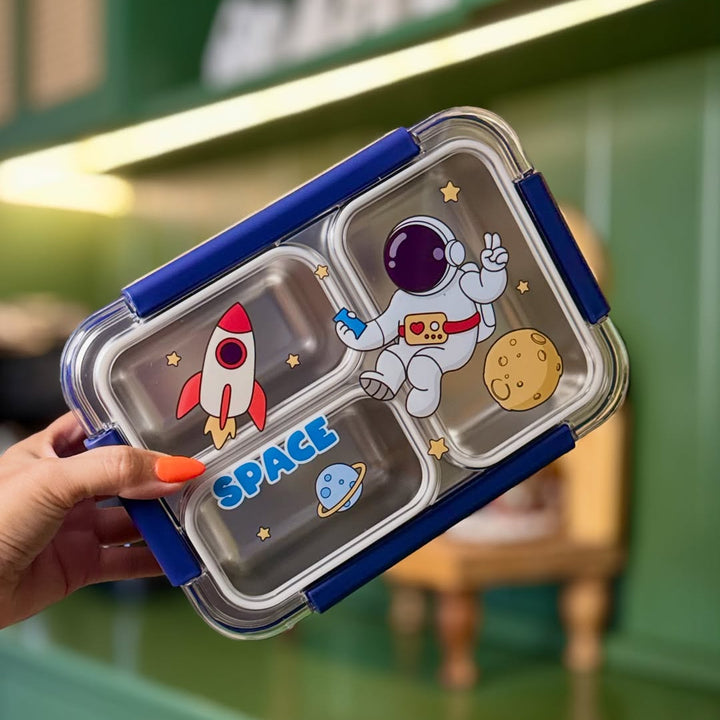 🍱✨ Surprise Box – 3 Compartment Stainless Steel Bento Lunch Box for Kids with Fork & Spoon Leak-Proof, Cute Unicorn & Castle Design 🦄 waodeals