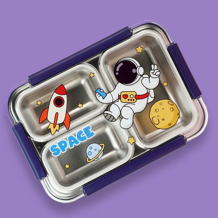 🍱✨ Surprise Box – 3 Compartment Stainless Steel Bento Lunch Box for Kids with Fork & Spoon Leak-Proof, Cute Unicorn & Castle Design 🦄 waodeals