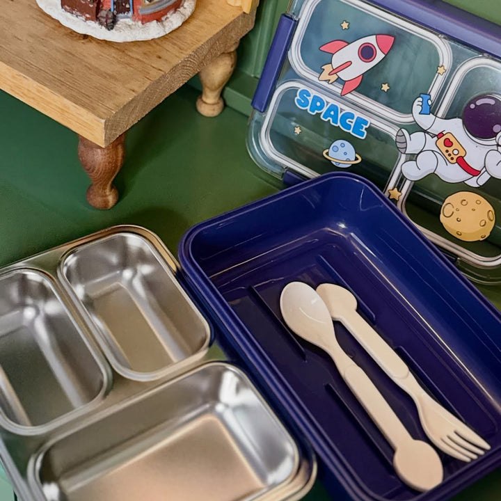 🍱✨ Surprise Box – 3 Compartment Stainless Steel Bento Lunch Box for Kids with Fork & Spoon Leak-Proof, Cute Unicorn & Castle Design 🦄 waodeals