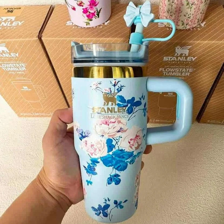 Stanley X LoveShackFancy 14oz Cute Quencher Tumbler – Floral Holiday Edition | BPA-Free | Vacuum Insulated waodeals