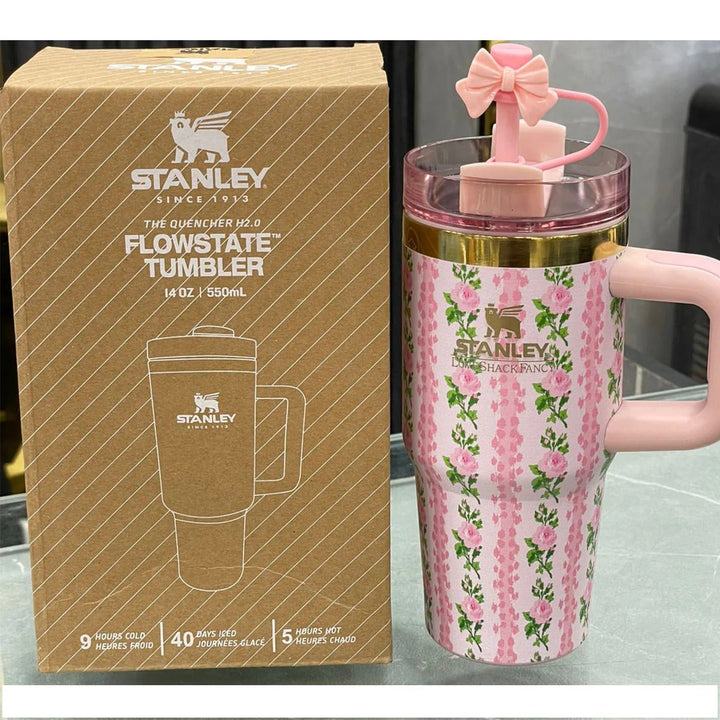 Stanley X LoveShackFancy 14oz Cute Quencher Tumbler – Floral Holiday Edition | BPA-Free | Vacuum Insulated waodeals