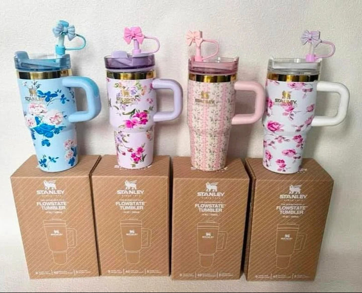 Stanley X LoveShackFancy 14oz Cute Quencher Tumbler – Floral Holiday Edition | BPA-Free | Vacuum Insulated waodeals