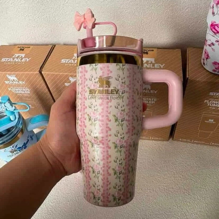 Stanley X LoveShackFancy 14oz Cute Quencher Tumbler – Floral Holiday Edition | BPA-Free | Vacuum Insulated waodeals