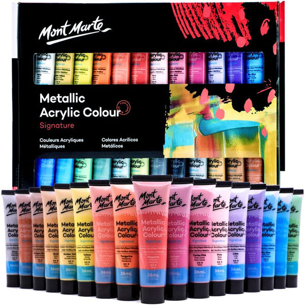 Mont Marte Acrylic Paint Set, 36 x 36ml Tubes, Semi-Matte Finish, 36 Colours