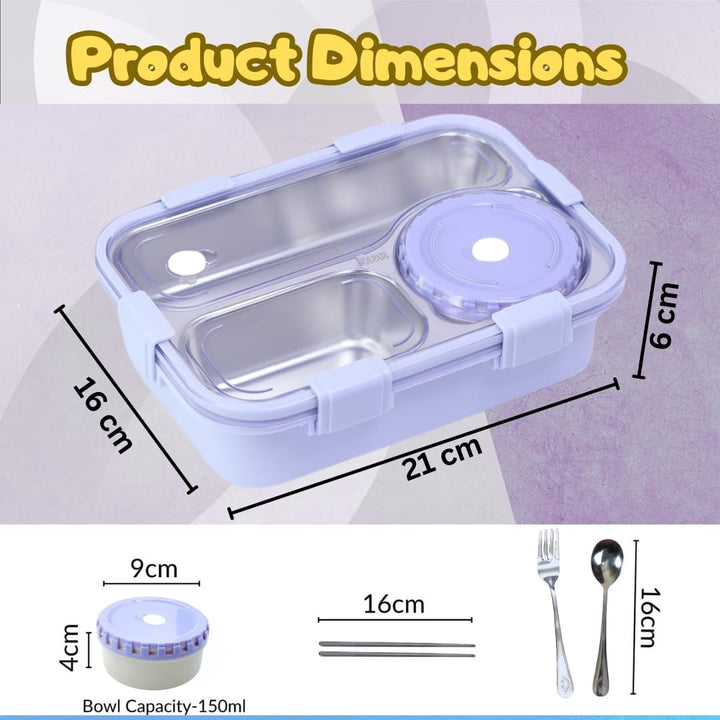 🧸Bear Family Bento Stainless Steel Lunch Box 3-Compartment Tiffin Box with Chopsticks & Spoon💙 waodeals