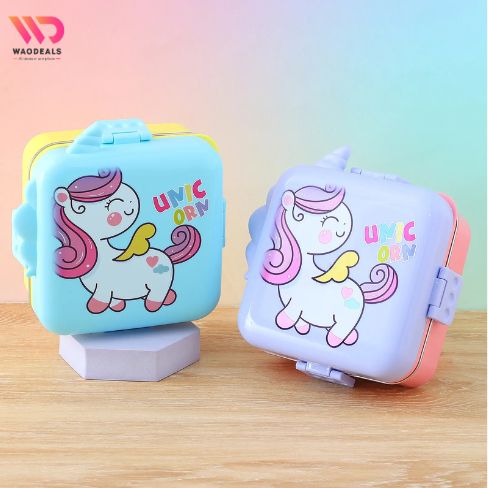 🍱 Unicorn Insulated Stainless Steel Lunch Box 3 Compartments – Double-Layer Bento Box with Steel Spoon & Small Container 🦄✨ waodeals