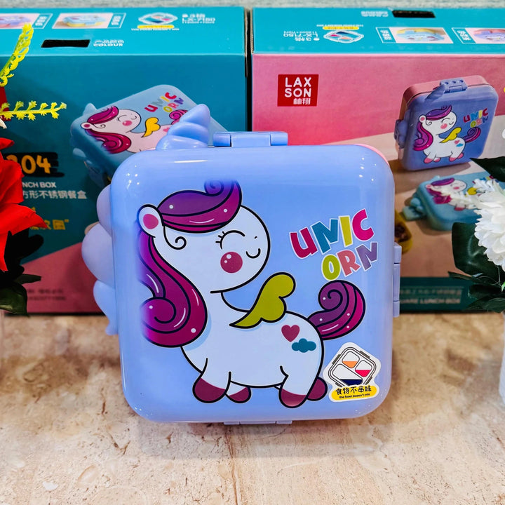 🍱 Unicorn Insulated Stainless Steel Lunch Box 3 Compartments – Double-Layer Bento Box with Steel Spoon & Small Container 🦄✨ waodeals