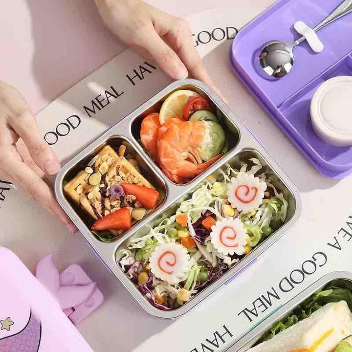 🍱 Unicorn Insulated Stainless Steel Lunch Box 3 Compartments – Double-Layer Bento Box with Steel Spoon & Small Container 🦄✨ waodeals
