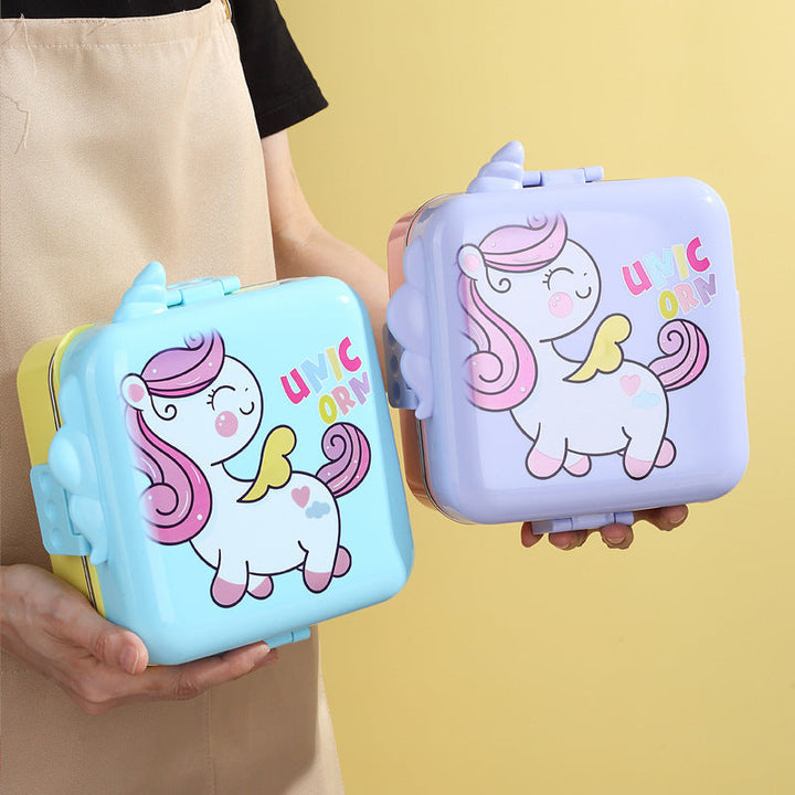 🍱 Unicorn Insulated Stainless Steel Lunch Box 3 Compartments – Double-Layer Bento Box with Steel Spoon & Small Container 🦄✨ waodeals