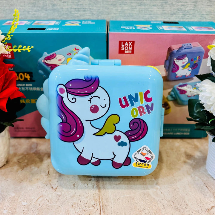 🍱 Unicorn Insulated Stainless Steel Lunch Box 3 Compartments – Double-Layer Bento Box with Steel Spoon & Small Container 🦄✨ waodeals
