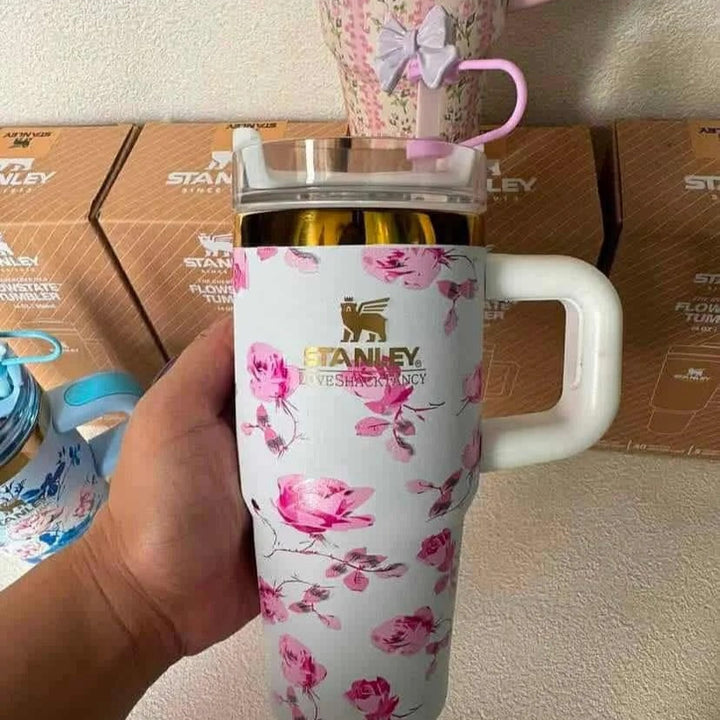 Stanley X LoveShackFancy 14oz Cute Quencher Tumbler – Floral Holiday Edition | BPA-Free | Vacuum Insulated waodeals