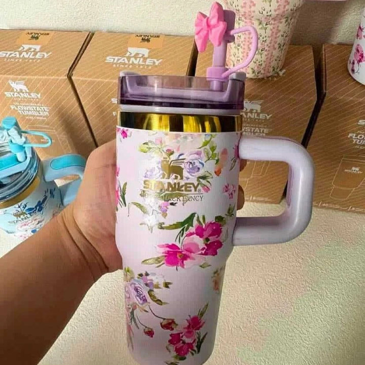 Stanley X LoveShackFancy 14oz Cute Quencher Tumbler – Floral Holiday Edition | BPA-Free | Vacuum Insulated waodeals