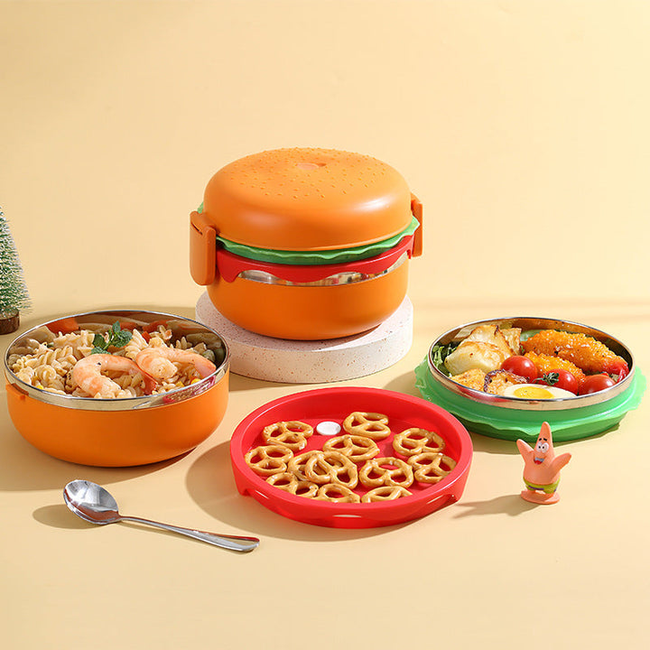 🍔 Cute Burger Shaped Stainless Steel Double Tier Bento Lunch Box 🍱✨ waodeals