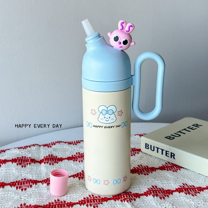 🌈 Little Angel 800ml Stainless Steel Tumbler – Hot & Cool, Cute Kids Water Bottle 🐰 WaoDeals