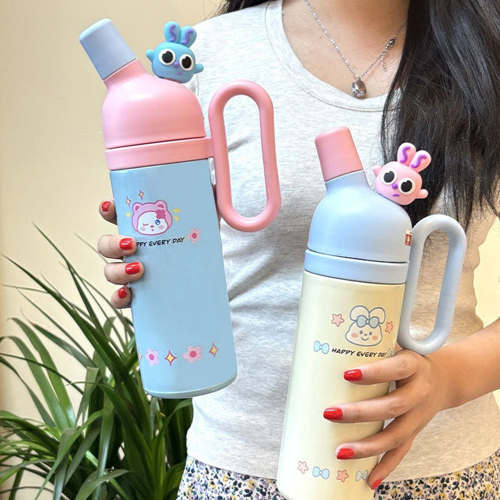 🌈 Little Angel 800ml Stainless Steel Tumbler – Hot & Cool, Cute Kids Water Bottle 🐰 WaoDeals