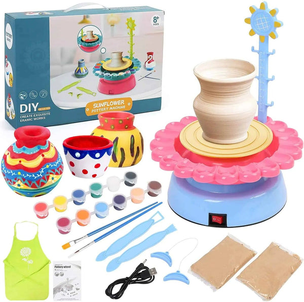 🎨 Rechargeable Sunflower Pottery Wheel Machine Clay Kit for Kids 🔋 waodeals