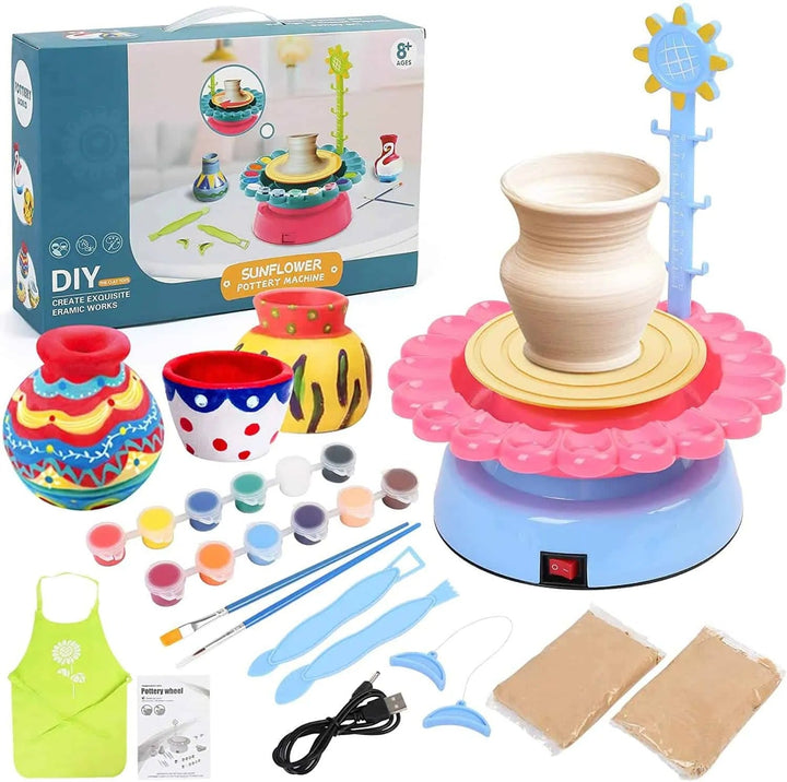 🎨 Rechargeable Sunflower Pottery Wheel Machine Clay Kit for Kids 🔋 waodeals