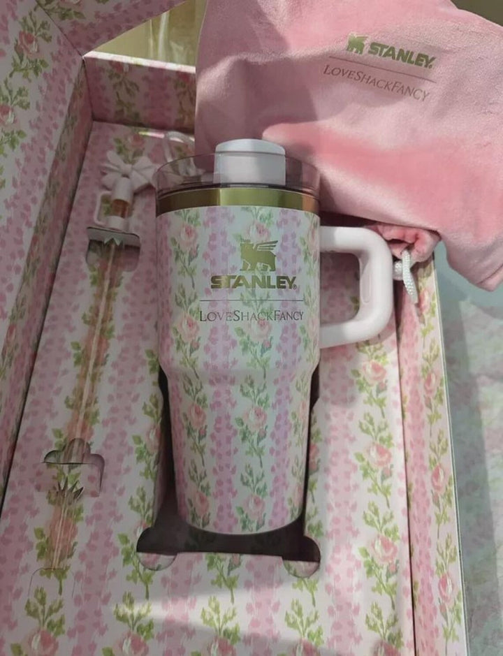 Stanley X LoveShackFancy Holiday Quencher 20 OZ Blooming Heirloom Pink waodeals