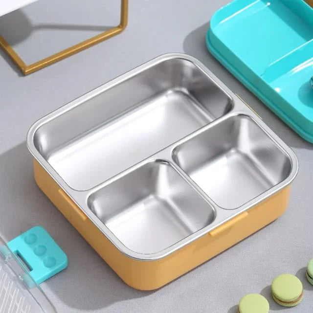 🍱 2-Layer Stainless Steel Lunch Box | 3 Compartments with Sauce Bowl & Spoon Kids & Adult Bento Box waodeals