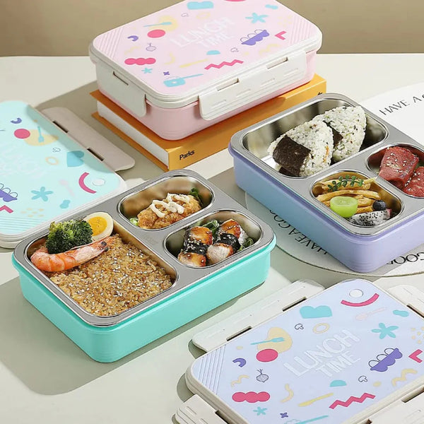 Stailess Steel- 3 Compartment Bento Lunch Box WaoDeals